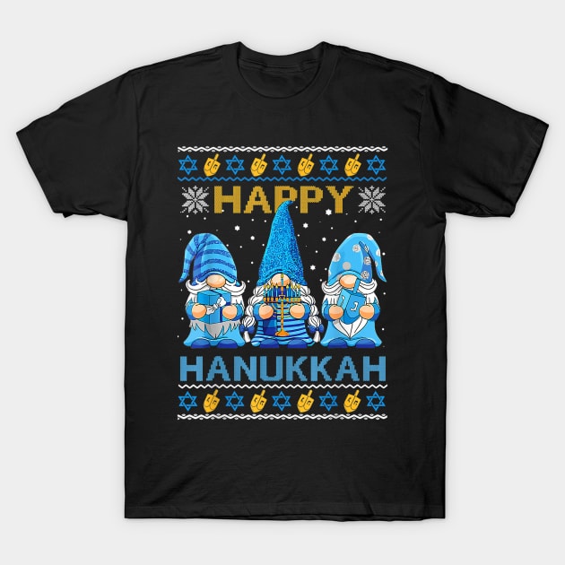 Happy Hanukkah Ugly Christmas Gnome Gnomies Menorah Dreidel T-Shirt by bowenokau